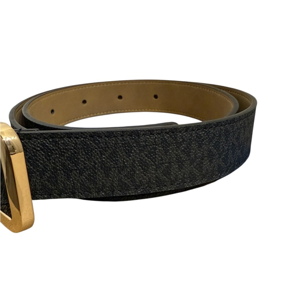 Michael Kors Women’s Belt Size Medium Black Gold Tone Buckle Faux Leather MK - Picture 4 of 7